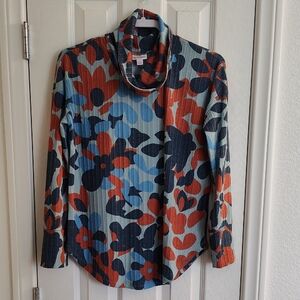 LuLaRoe Aubrey Cowl Neck Top Multicolor Flower Patterned Size Small